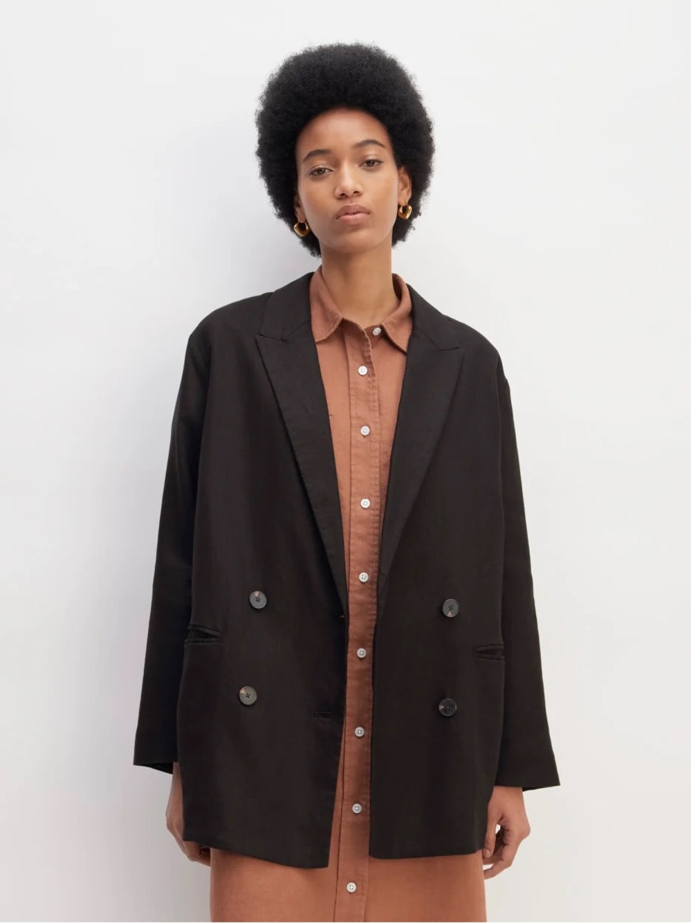 Everlane The Linen Black Double-Breasted Oversized Blazer Sz. 14